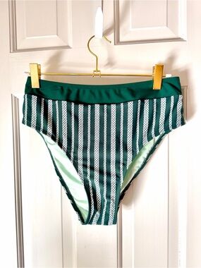 NWT Cupshe X Target Green Stripe High Waist Swim Bottoms | Size Small
